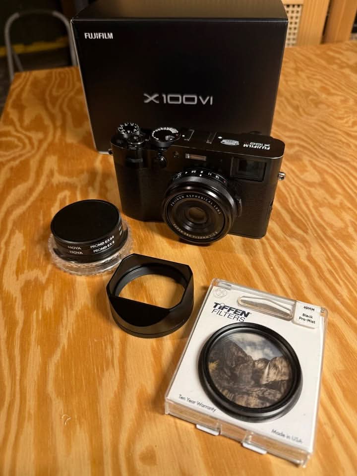 Fujifilm X100VI + extra Battery, Black Pro-Mist (1/8) Filter, 2x Hoya PRO ND Filters, & Lens Hood